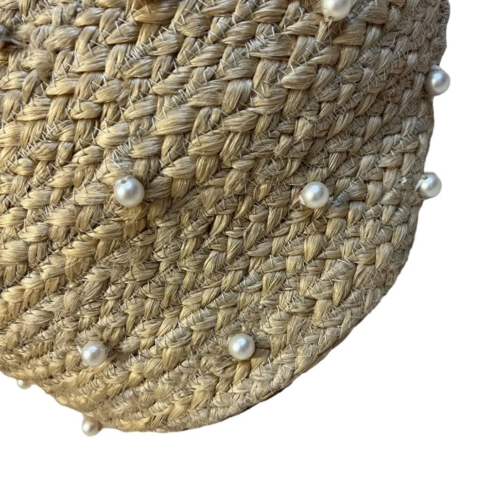 SHIRALEAH Chicago 100% Jute Wood Handles Pearl Accent Dominica Mini Tote